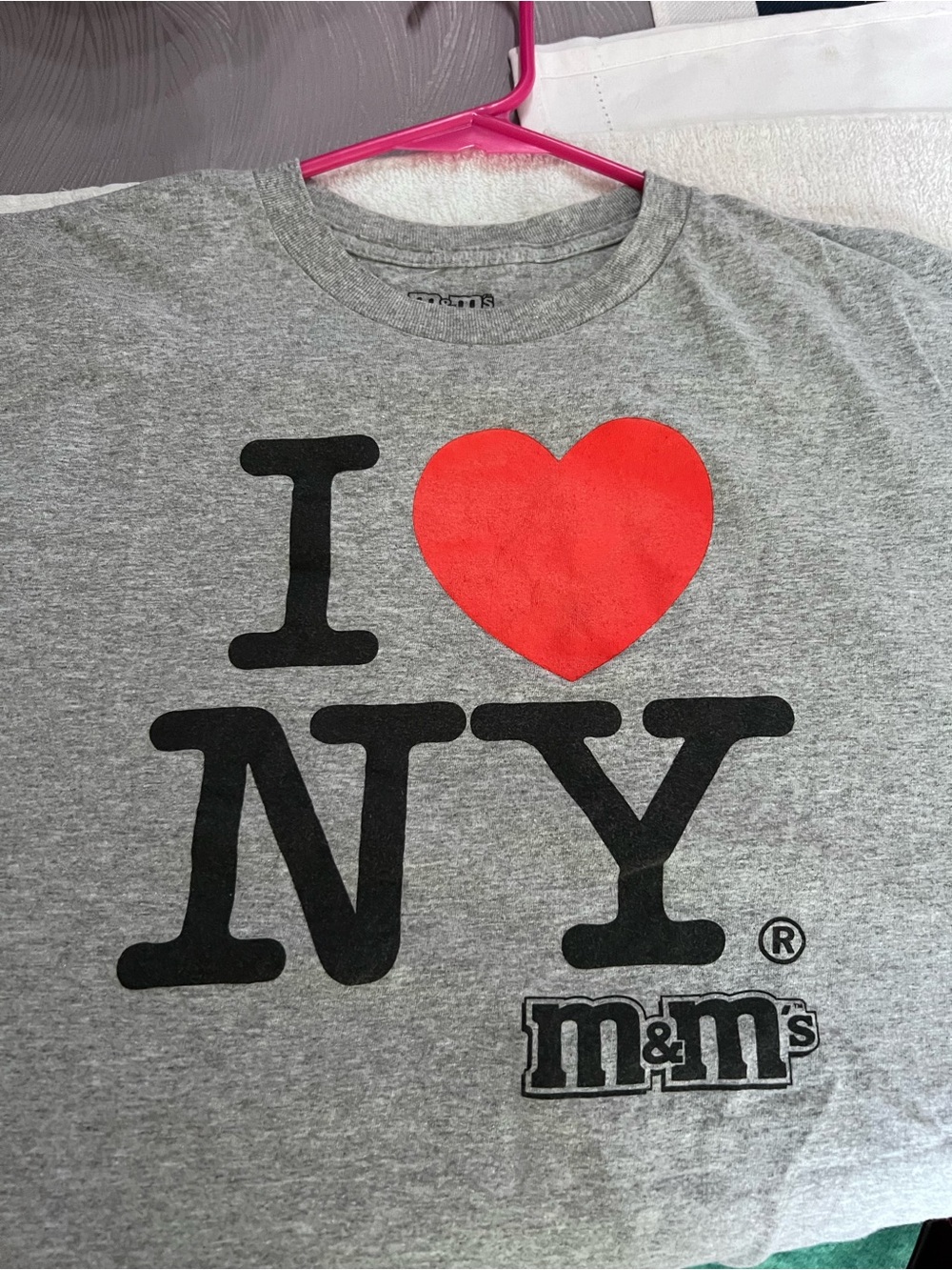 M&M’s I Love NY T-Shirt Adult L Gray New York City Souvenir 90% Cotton